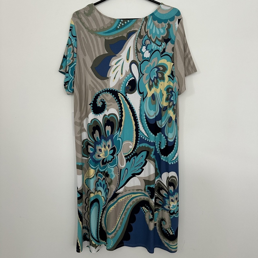 Chicos Dress Womens 3 Large Blue Multi Paisley Scoop Neck Short Sleeve Stretch - Picture 2 of 5